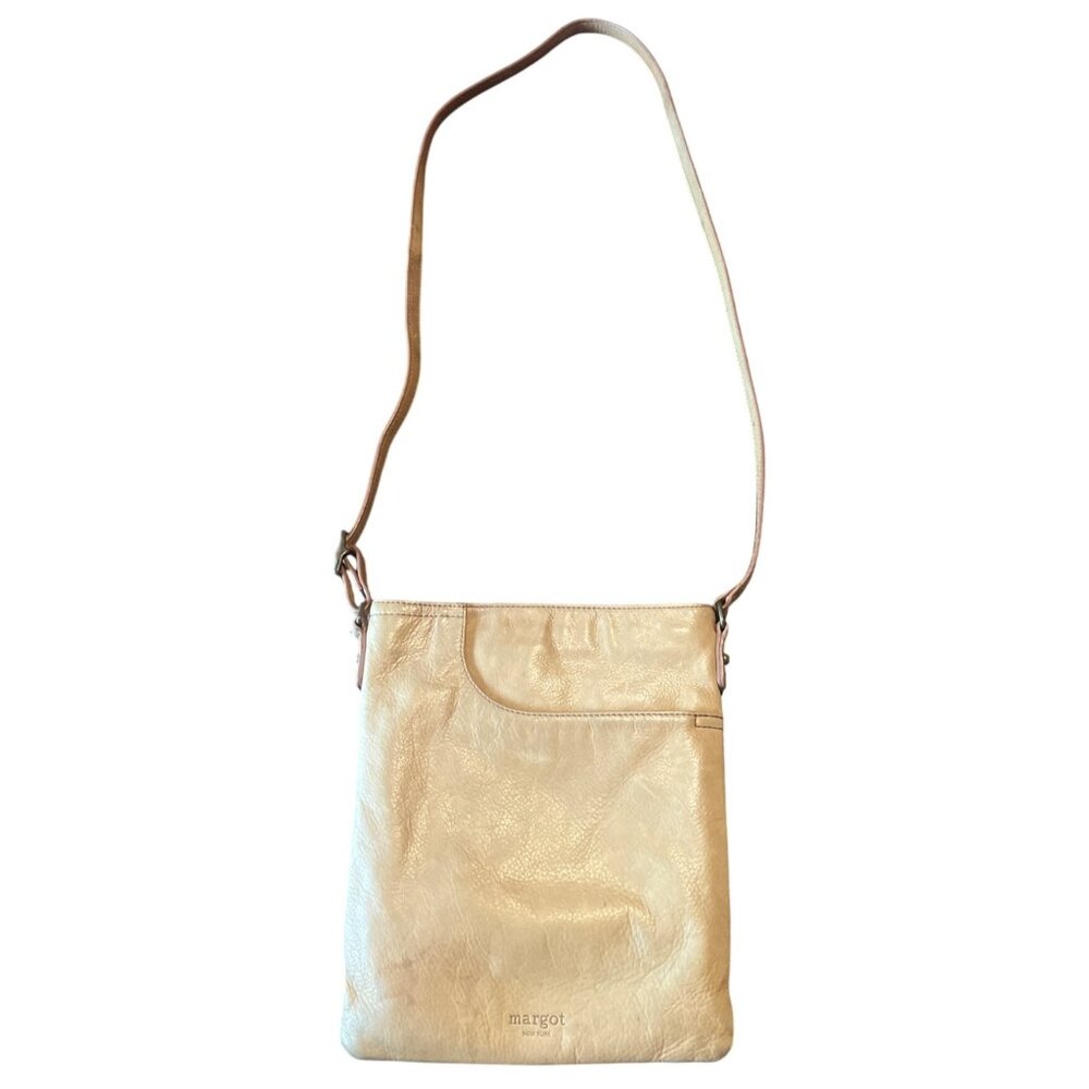 Margot New York Beige Crossbody Bag With Adjustable Strap & Zipper Pocket‎